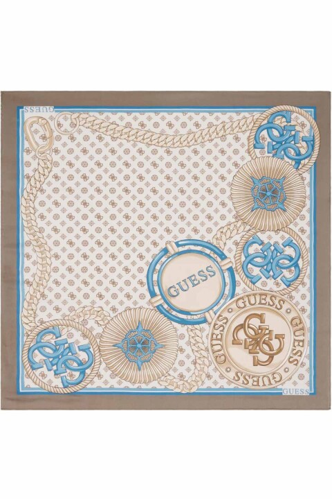 Kadın Zincir ve Amblem Desenli Eşarp - Bej 