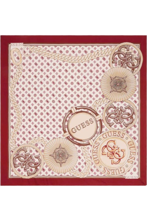 Kadın Zincir ve Amblem Desenli Eşarp - Kırmızı 