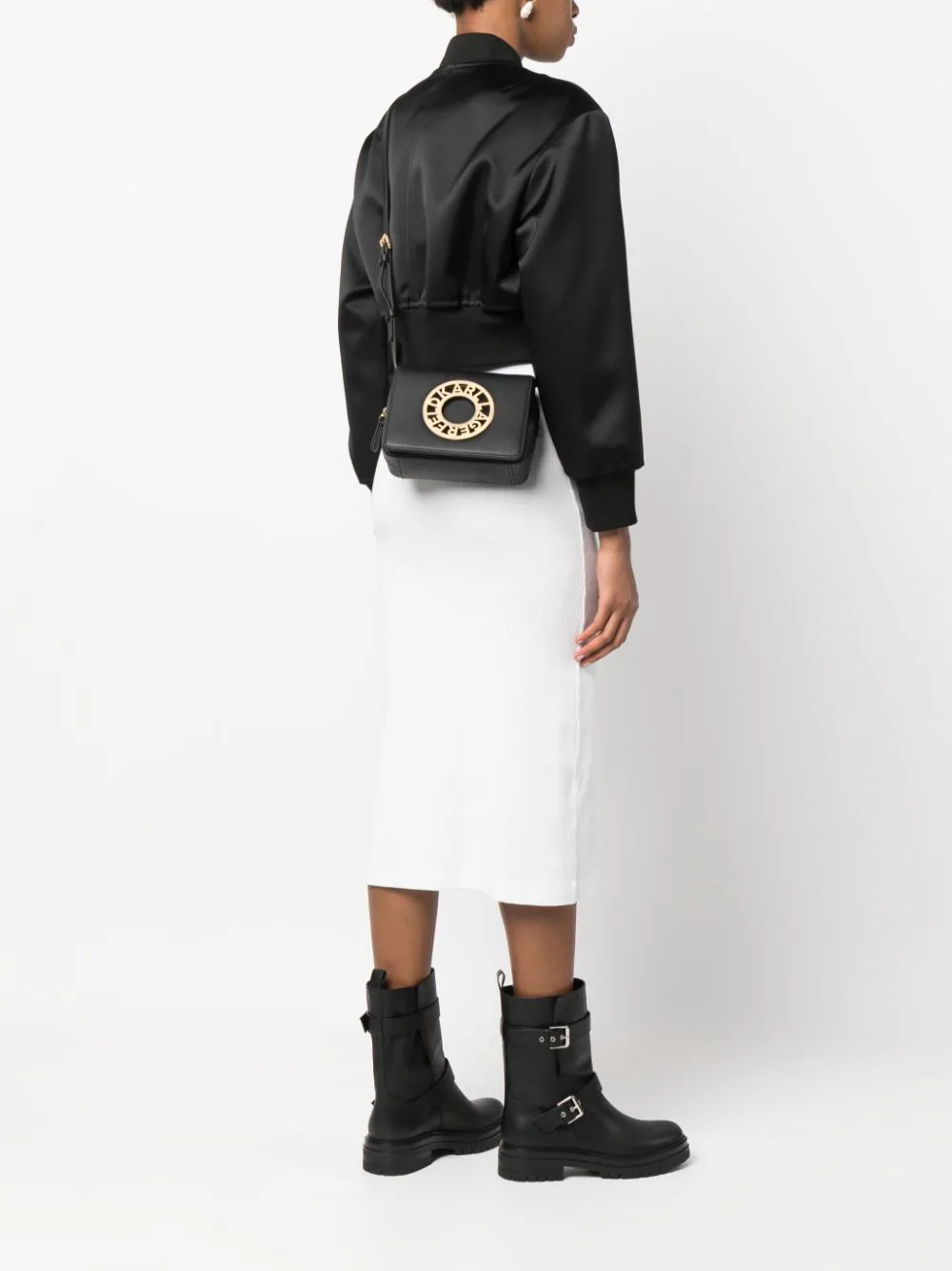 Kadın Mini Omuz Çantası-Siyah-Altın 