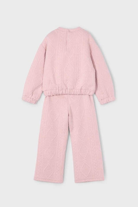 Kız Çocuk Baklava Desenli Geniş Paça Takım - Pembe 