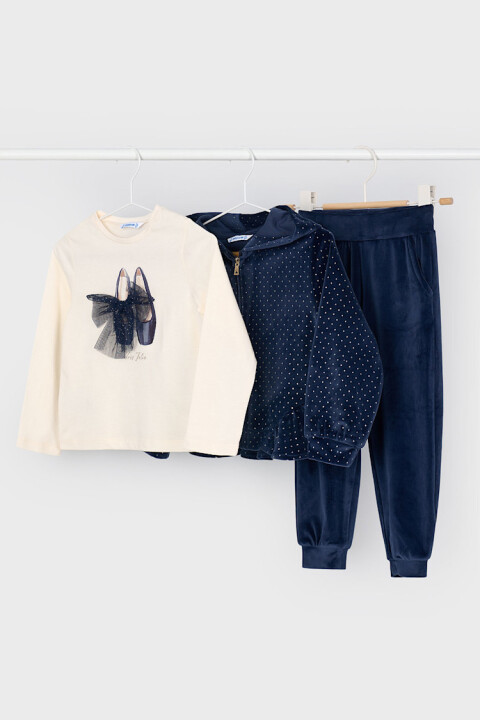 Kız Çocuk Bale Temalı 3 Parça Eşofman Takımı - Lacivert/Krem 