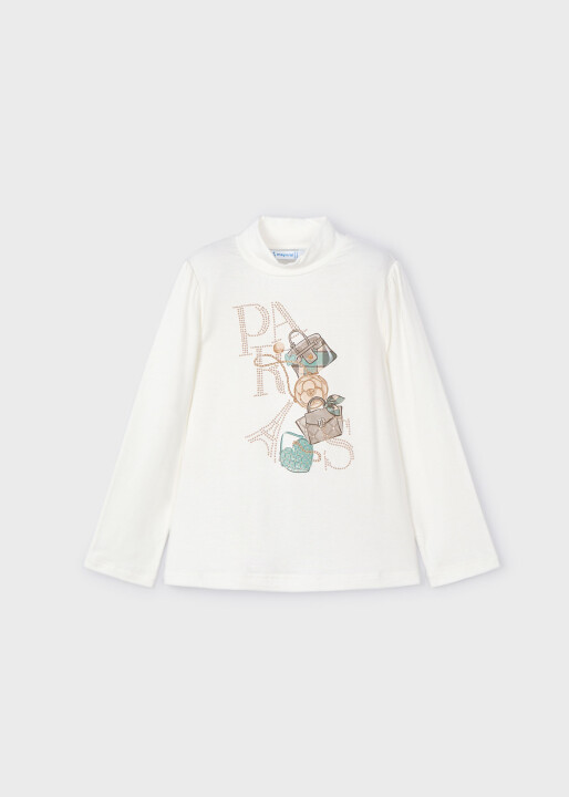 Kız Çocuk Balıkçı Yaka T-shirt- Beyaz 