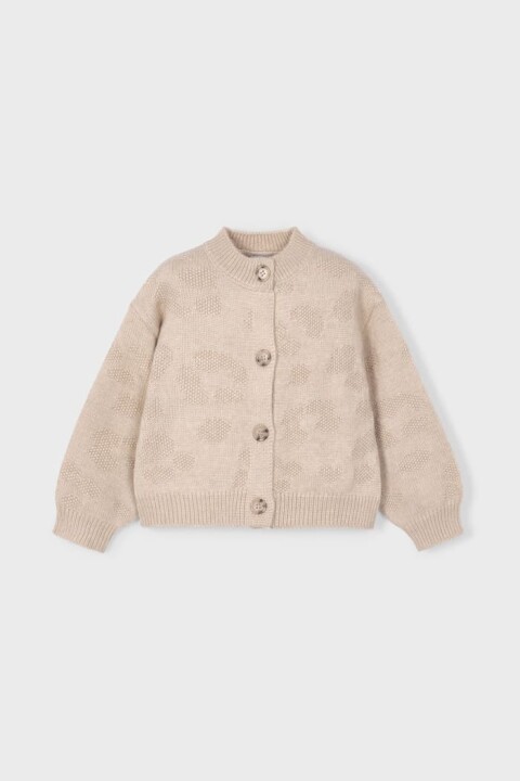 Kız Çocuk Balon Kol Jakar Desenli Triko Hırka - Bej 