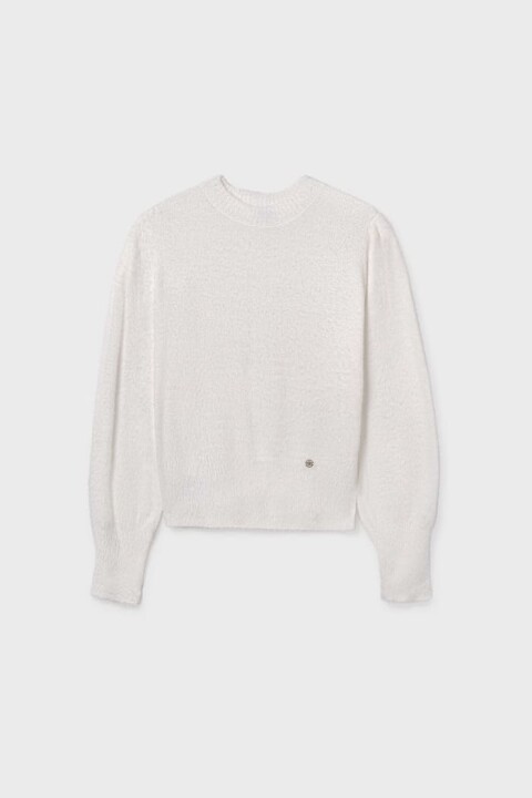 Kız Çocuk Balon Kol Yumuşak Dokulu Triko Kazak - Ekru 