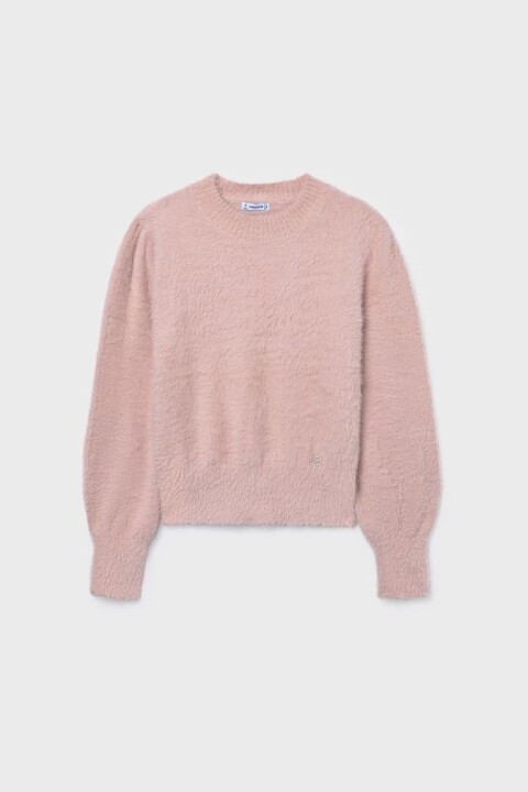 Kız Çocuk Balon Kol Yumuşak Dokulu Triko Kazak - Pudra Pembe 