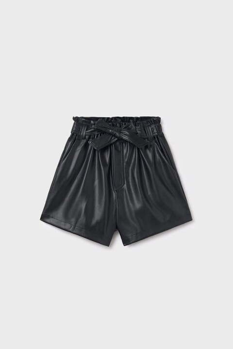 Kız Çocuk Beli Büzgülü Fiyonklu Şort - Siyah 