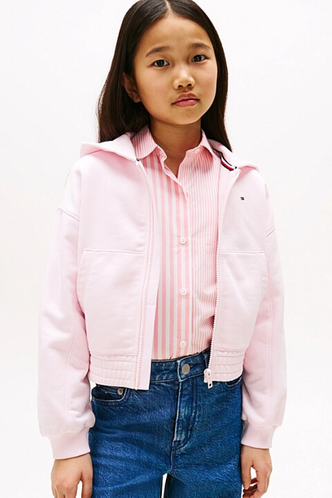 Kız Çocuk Beli Gipe Lastikli Fermuarlı Sweatshirt - Pembe 