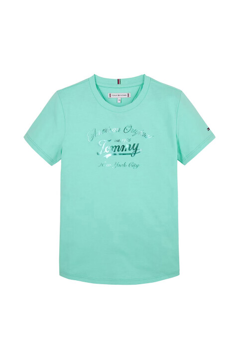 Kız Çocuk Bisiklet Yaka Yazı Baskılı T-Shirt - Mint Yeşili 