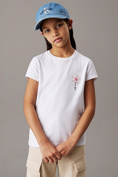 Kız Çocuk Ck Küçük Çiçek Logo T-Shirt - Beyaz 