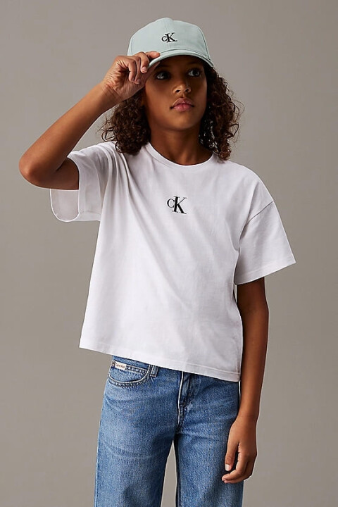 Kız Çocuk Ck Logo Boxy T-Shirt - Beyaz 