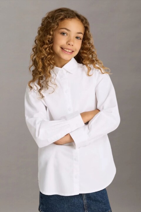Kız Çocuk Ck Oversize Oxford Gömlek - Beyaz 