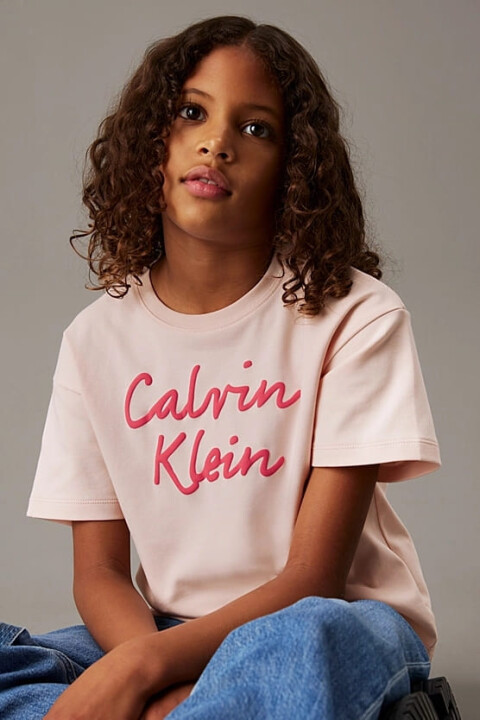 Kız Çocuk Ck Script Logo Boxy T-Shirt - Pembe 