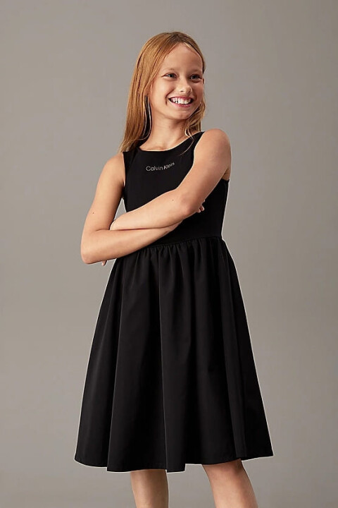 Kız Çocuk Ck Sırt Detaylı Punto Elbise - Siyah 