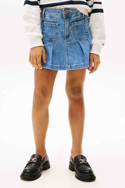 Kız Çocuk Denim Pleated Etek - Lacivert 