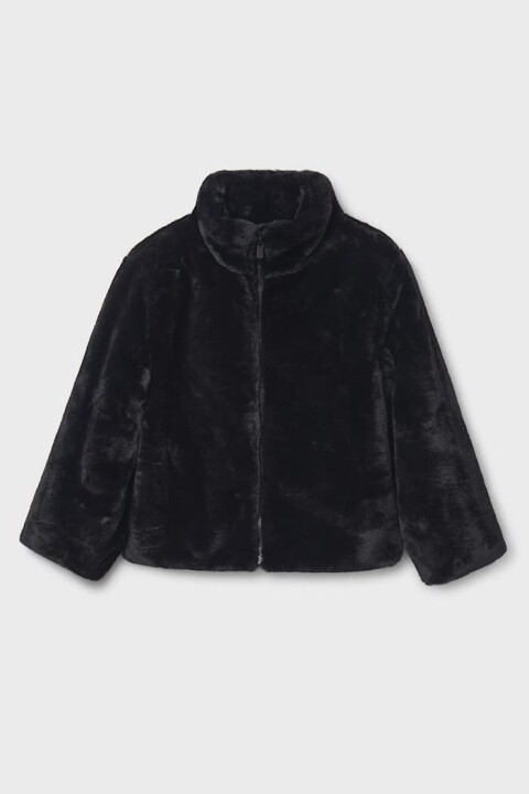 Kız Çocuk Dik Yaka Pelüş Mont - Siyah 