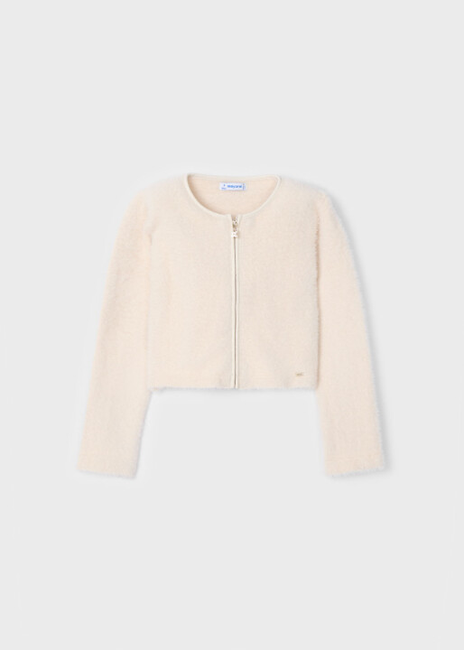 Kız Çocuk fermuarlı örgü hırka Krem 