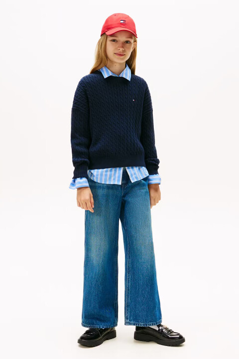 Kız Çocuk Geniş Paça Denim Pantolon – Denim Mavi 