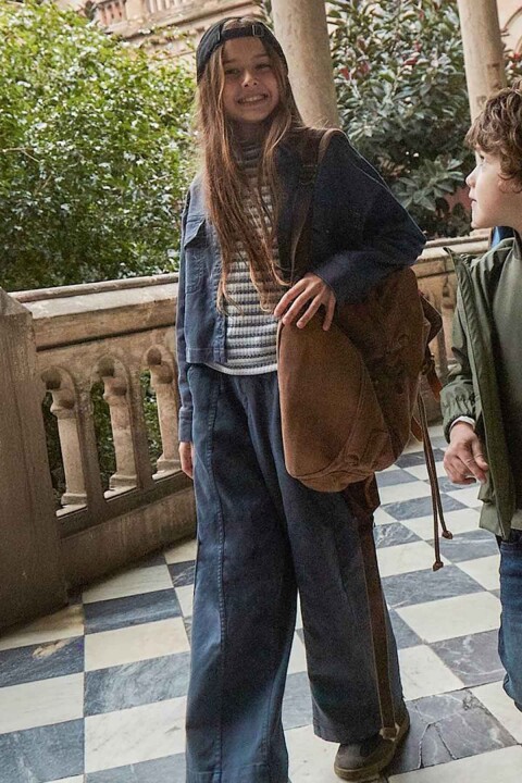 Kız Çocuk Geniş Paça Pantolon – Lacivert 