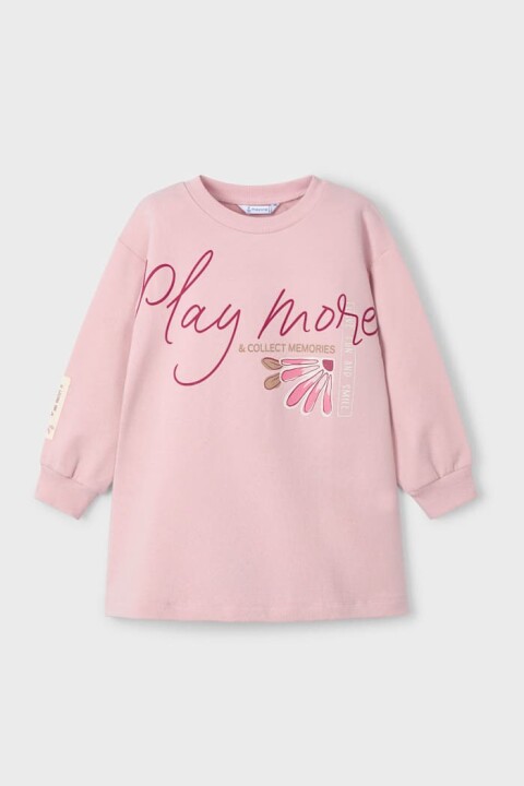 Kız Çocuk Grafik Baskılı Sweatshirt Elbise - Pudra Pembe 