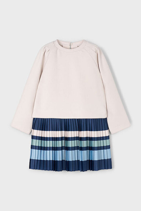 Kız Çocuk İki Parça Görünümlü Pileli Etekli Elbise - Çok Renkli 