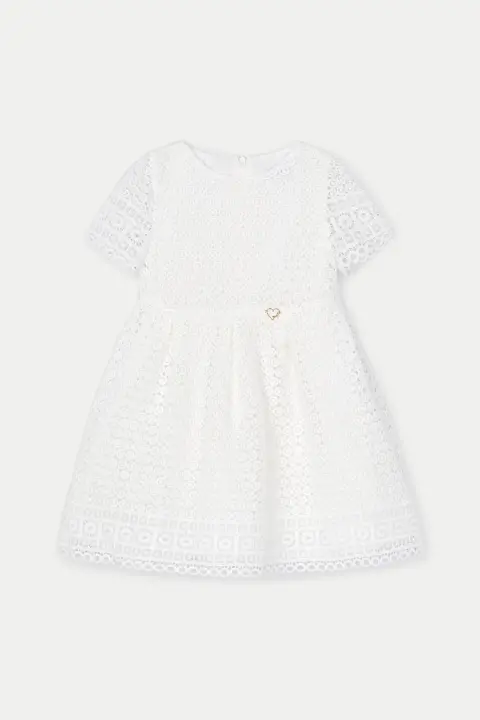 Kız Çocuk İşlemeli Elbise - Krem 