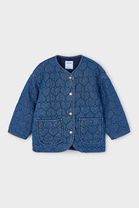 Kız Çocuk Kalp Kapitoneli Yumuşak Kot Mont - Mavi 