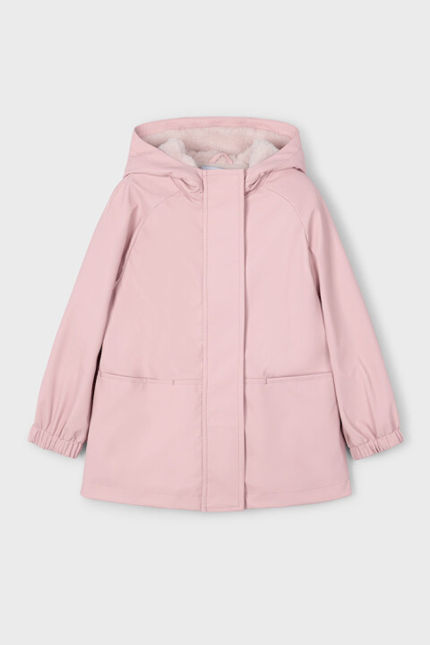 Kız Çocuk Kapüşonlu İçi Pelüş Kaban - Pudra Pembe 