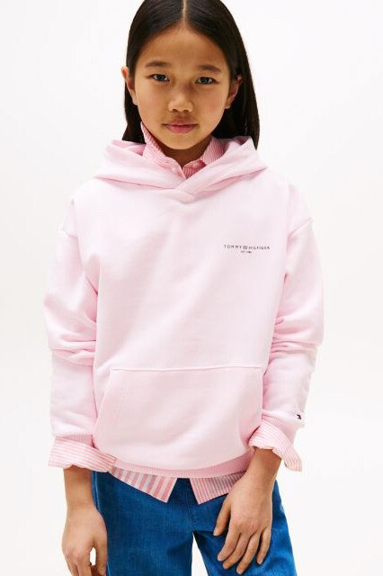 Kız Çocuk Kapüşonlu Minimal Logo Baskılı Sweatshirt - Pembe 