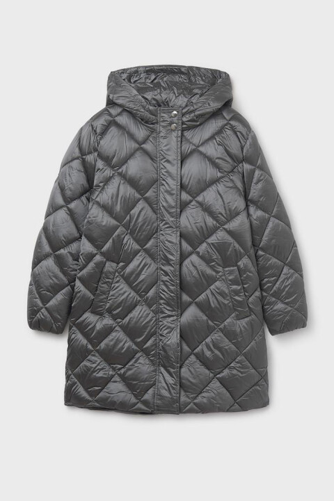 Kız Çocuk Kapüşonlu Uzun Kapitoneli Mont - Antrasit 