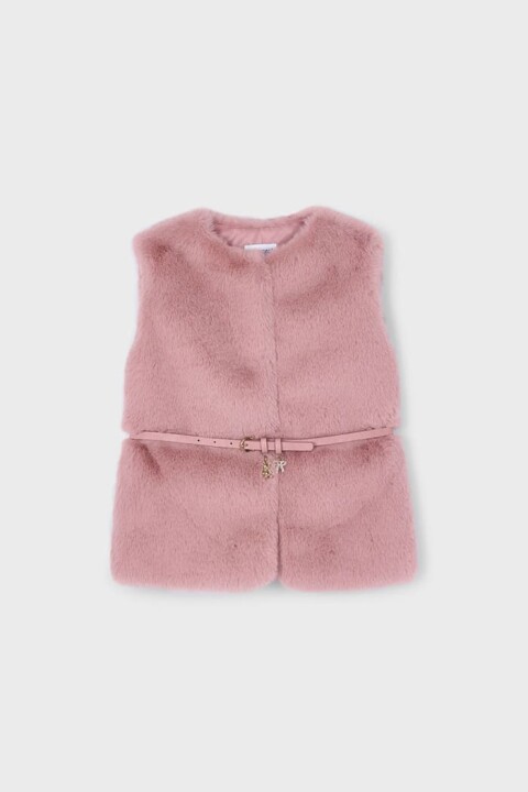 Kız Çocuk Kemerli Pelüş Yelek - Pudra Pembe 