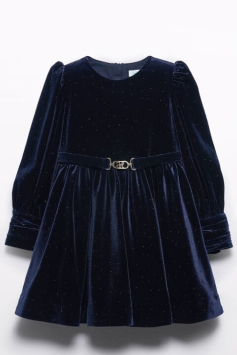 Kız Çocuk Kloş İpek Kadife Elbise - Lacivert 