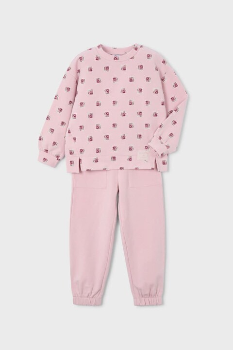Kız Çocuk Normal Kalıp Baskılı 2'li Eşofman Takımı - Pudra Pembe 