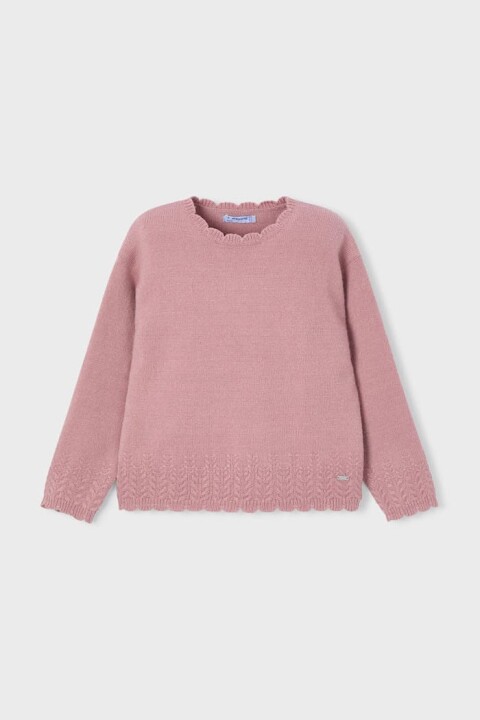 Kız Çocuk Normal Kalıp Fisto Yaka Ajurlu Triko Kazak - Gül Kurusu 