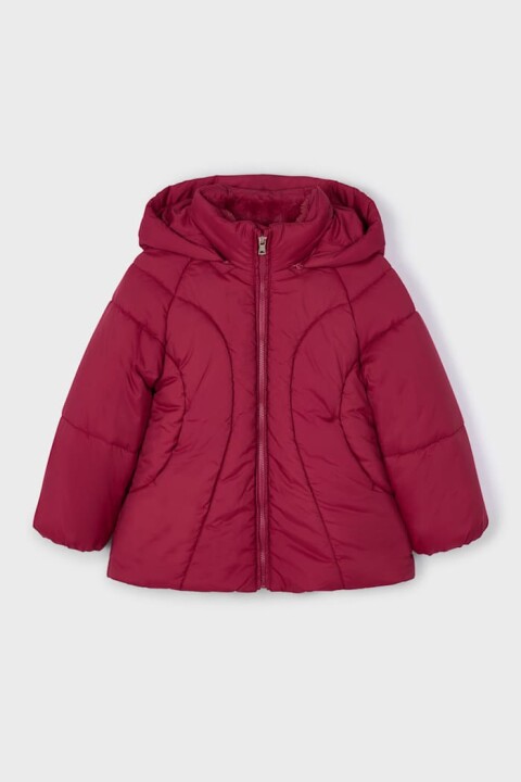 Kız Çocuk Normal Kalıp Kapüşonlu Figürlü Kapitone Şişme Mont - Vişne 