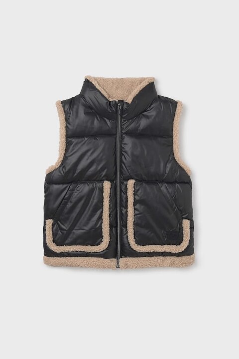 Kız Çocuk Normal Kalıp Pelüş Şeritli Şişme Yelek - Siyah 