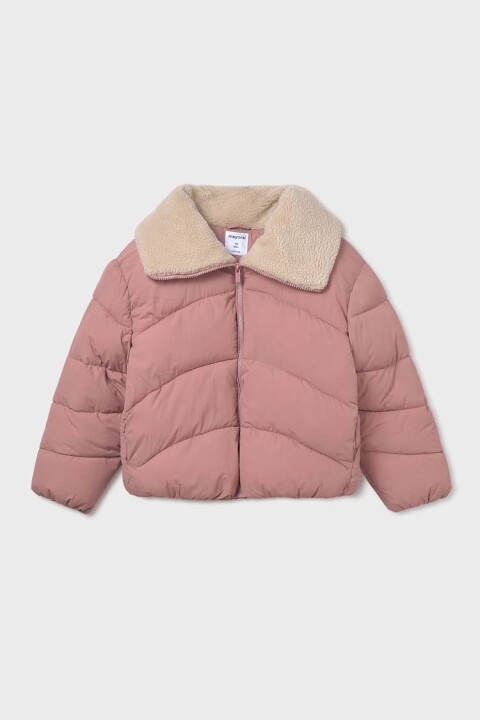 Kız Çocuk Normal Kalıp Pelüş Yaka Kapitone Şişme Mont - Pembe 