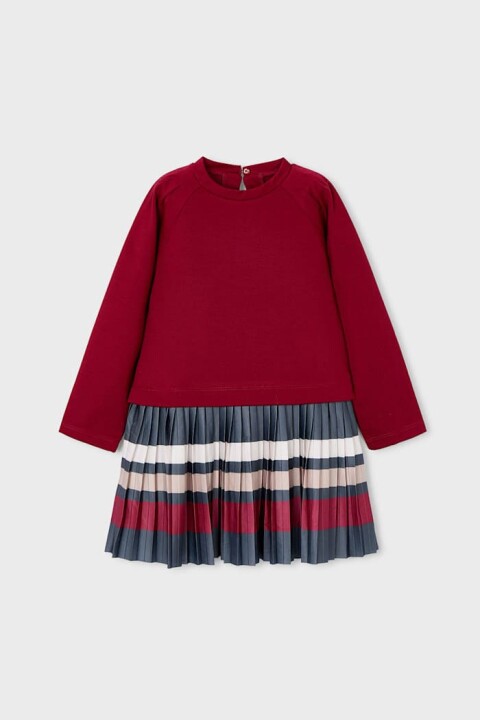 Kız Çocuk Normal Kalıp Piliseli Elbise - Vişne 