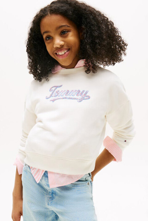 Kız Çocuk Payetli Script Logolu Sweatshirt - Krem 