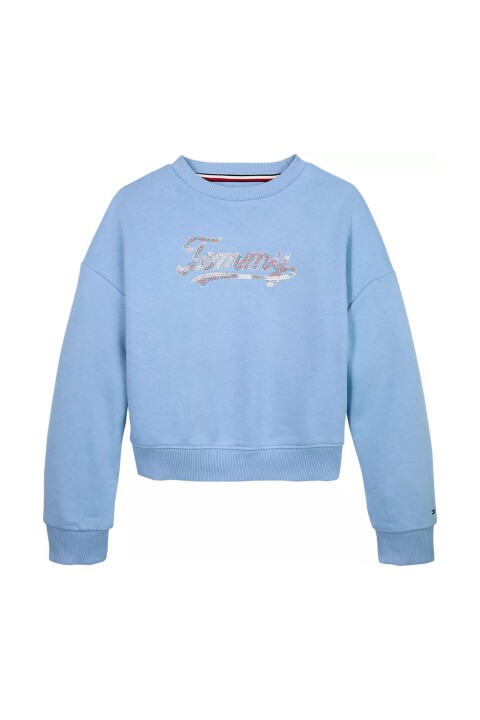 Kız Çocuk Payetli Script Logolu Sweatshirt - Mavi 