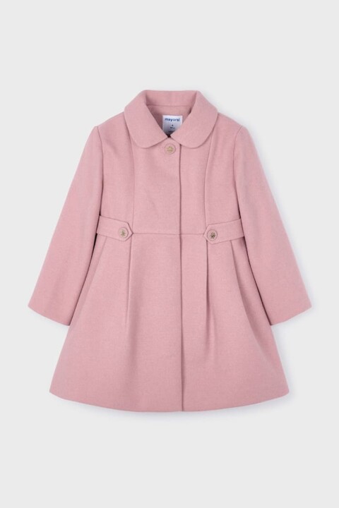 Kız Çocuk Pilili Kaşe Kaban - Pudra Pembe 