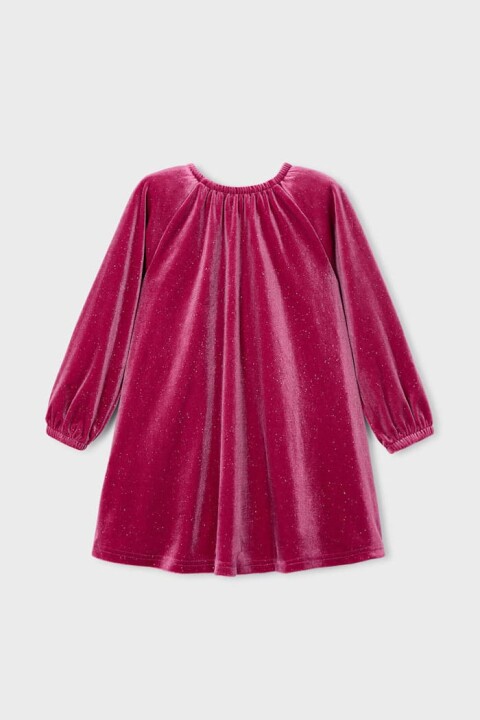 Kız Çocuk Rahat Kalıp Işıltılı Kadife Elbise - Fuşya 