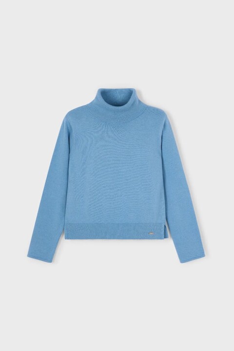 Kız Çocuk Regular Fit Balıkçı Yaka Basic Kazak - Mavi 