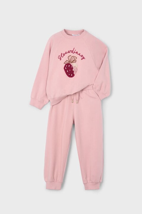 Kız Çocuk Regular Fit Nakışlı Bisiklet Yaka Eşofman Takımı - Pembe 