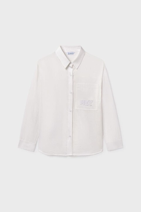 Kız Çocuk Regular Fit Nakışlı Cep Detaylı Gömlek - Krem 