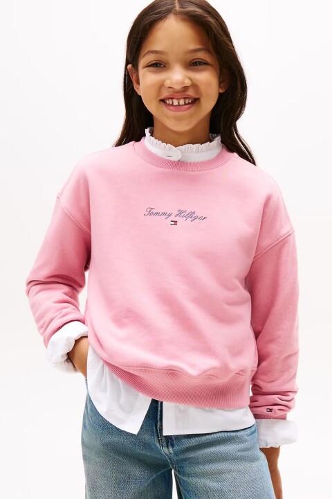 Kız Çocuk Regular Kalıp Nakış Logolu Sweatshirt - Pembe 