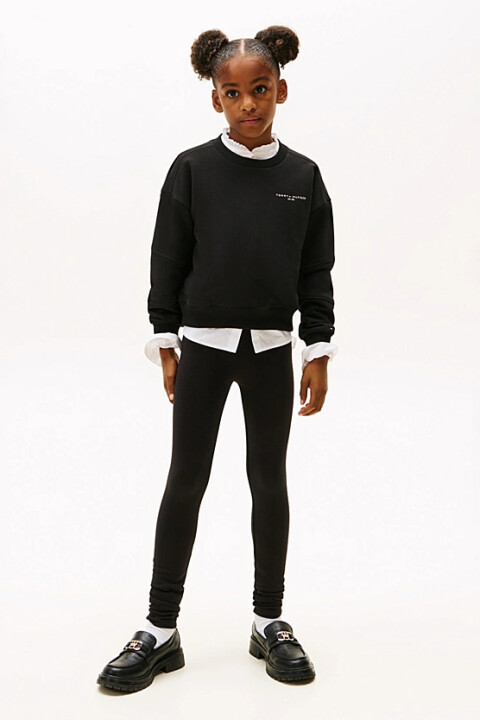 Kız Çocuk Relaxed Fit Mini Crop Yazı Logolu Sweatshirt ve Tayt Takımı - Siyah 