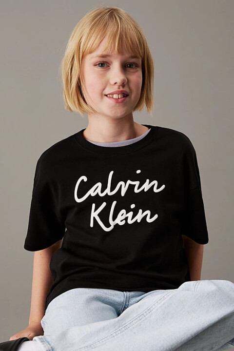 Kız Çocuk Script Logo Boxy T-Shirt - Siyah 
