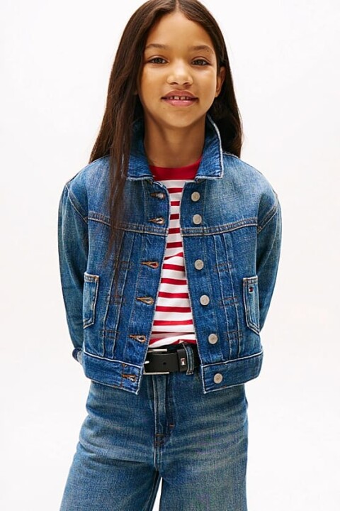 Kız Çocuk Sırtı Nakış İşlemeli Denim Ceket - Mavi 