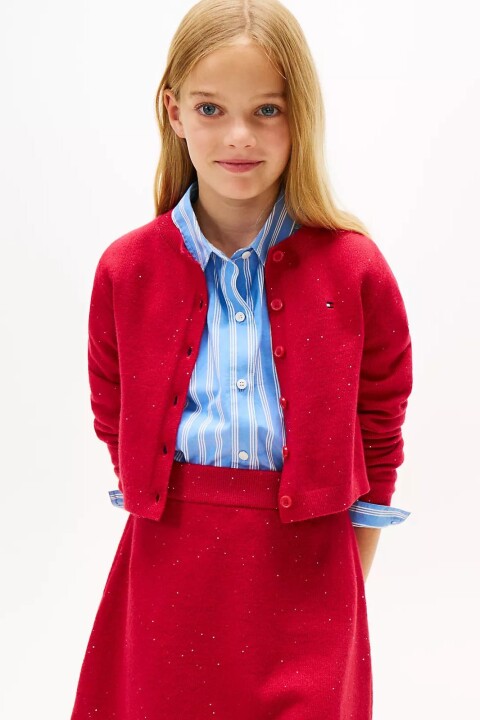 Kız Çocuk Slim Fit Pullu Bisiklet Yaka Hırka - Kırmızı 