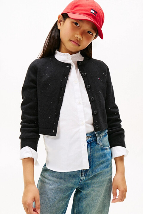 Kız Çocuk Slim Fit Pullu Bisiklet Yaka Hırka - Siyah 